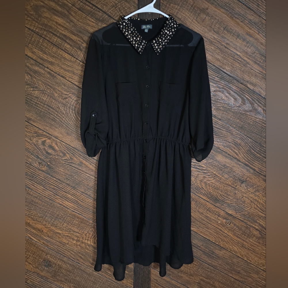 Lily Rose Black See Through Dress with Embellished Studded Collar XL - Picture 1 of 5